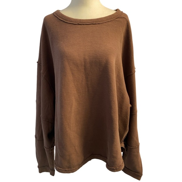 🔥Host Pick🔥Free People We The Free NWT Total Eclipse Tee Sz L Ribbed Long Sleeve - Picture 5 of 16